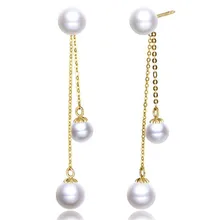 18K Yellow Gold Drop Earrings Natural Cultured Freshwater Pearl Earrings For Women Wedding Long Dangle Ear Wear Jewelry Gifts 18K Yellow Gold Drop Earrings Natural Cultured Freshwater Pearl Earrings For Women Wedding Long Dangle Ear Wear Jewelry Gifts