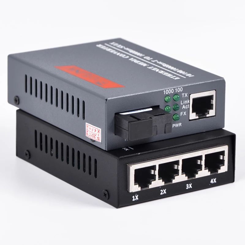1 пара 10/100/Gigabit Ethernet 1000 Мбит Media Converter 1 порт RJ45 1 порт SC + 4 порта RJ45 1 порт SC одномодовый волоконно-оптический