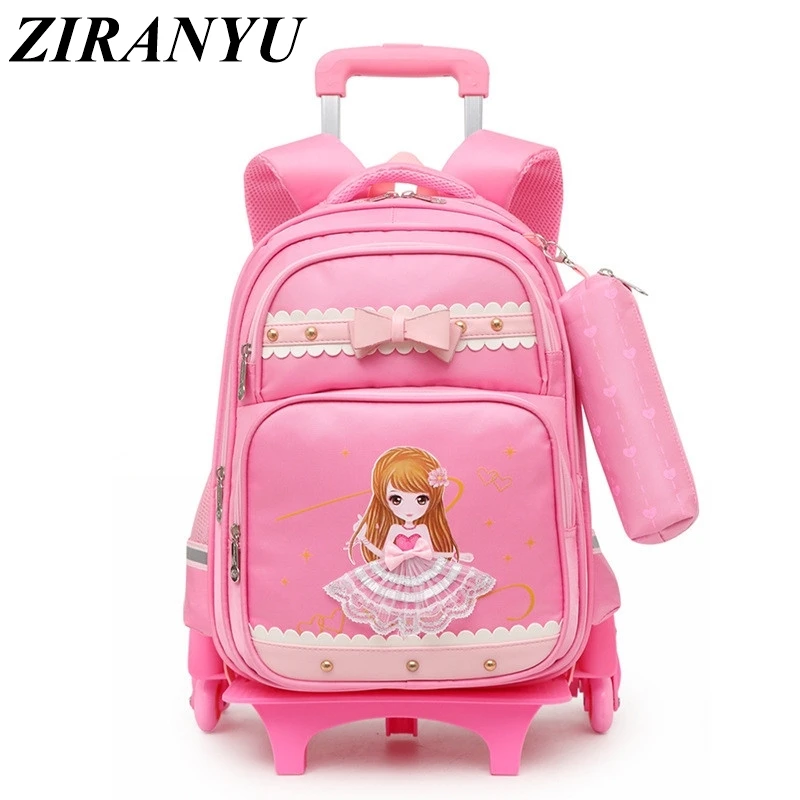 

Children School Bags Kids Backpacks With 2/6 Wheels Trolley Luggage For Girls Princess Rolling School Bag Wholesale Mochila