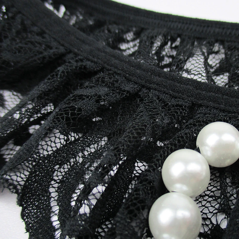 Sexy Underwear Lace Bow Briefs With Pearls Women Thongs And G Strings Tangas Women Sexy Panties Erotic Transparent Panties (9)