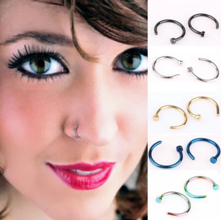 

2Pcs/Set 5 Colors Stainless Steel Body Piercing Jewelry Nose Hoop Nose Rings Body Jewelry Drop Shipping Wholesale