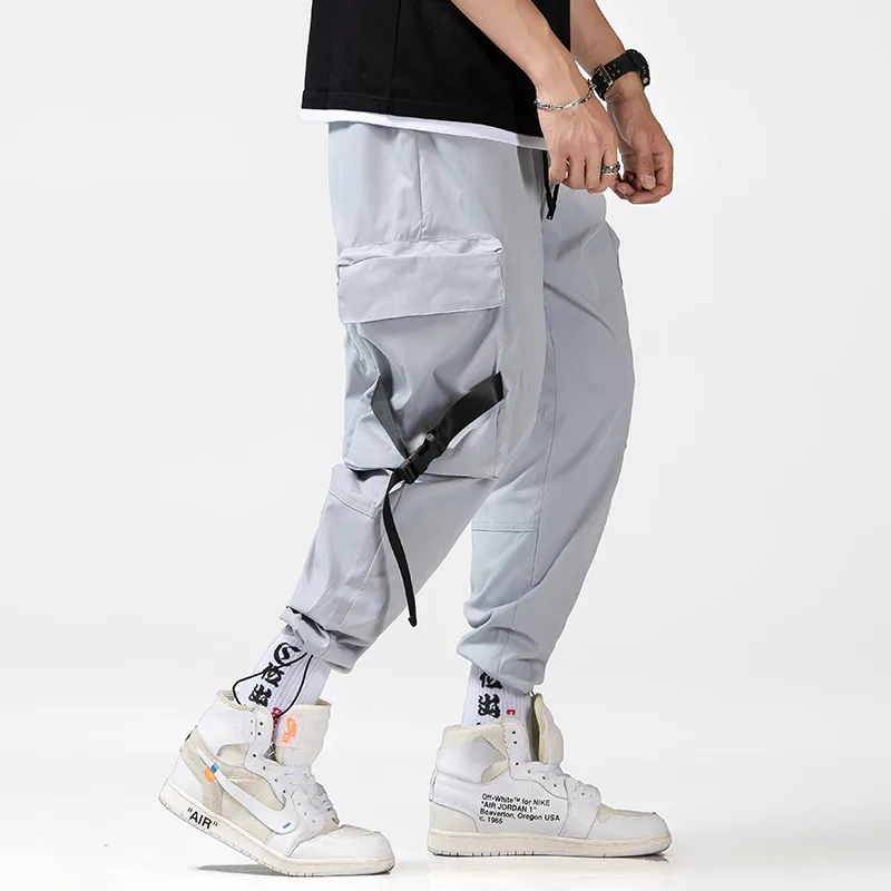 Pants Men Solid Color Track Trousers Drawstring Elastic Waist Casual Fashion Multi-Pocket Joggers Sweatpants | Мужская одежда