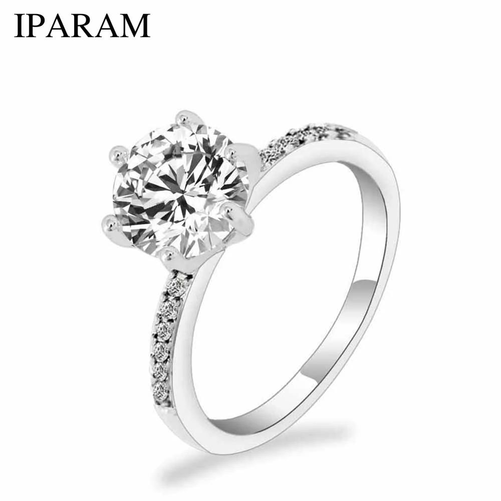 IPARAM 2019 Classic Engagement Ring 6 Claws Design AAA White Cubic Zircon Female Women Wedding Band CZ Rings Jewelry