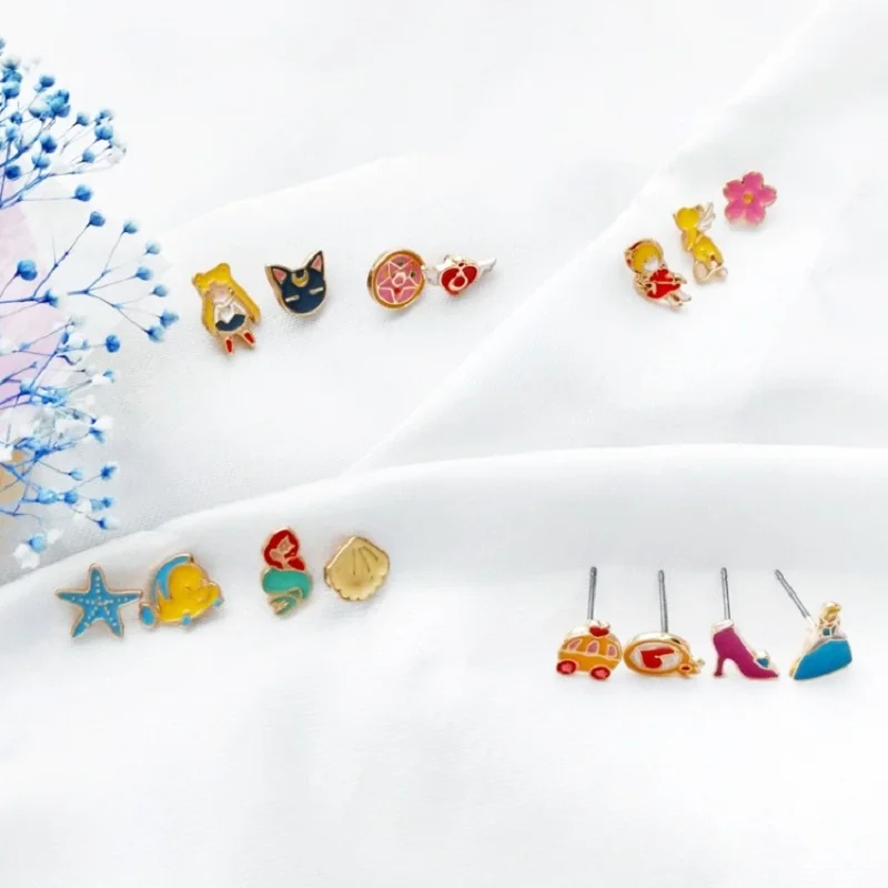 

2019 cute japanese Anime earrings Cartoon creative Earring Alice Stud Earrings lovely Cinderella Mini Ear Clip women jewerly