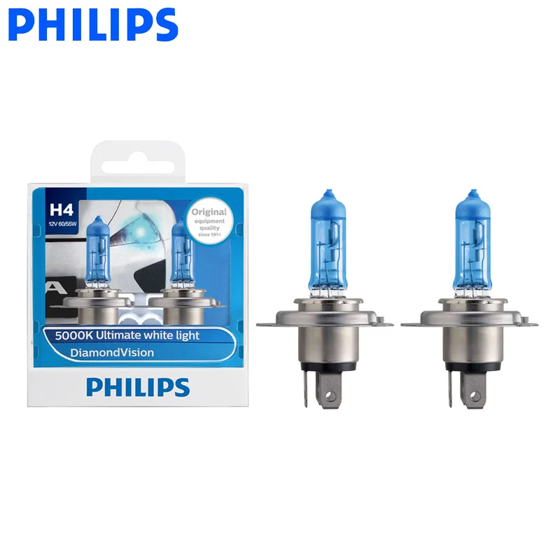 

Philips H4 9003 12V 60/55W P43t Diamond Vision 5000K Super White Light Halogen Hi/lo Beam Car Headlight 12342DV S2 , Pair