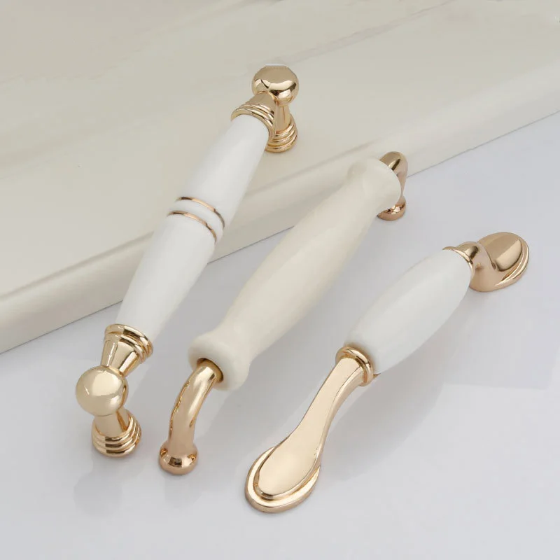 Rose Gold Cabinet Knobs White Ceramic Door Handle European Antique  Furniture Drawer Pulls Kitchen Cabinet Knobs and Handles