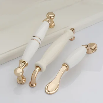 Rose Gold Cabinet Knobs White Ceramic Door Handle European Antique Furniture Drawer Pulls Kitchen Cabinet Knobs and Handles