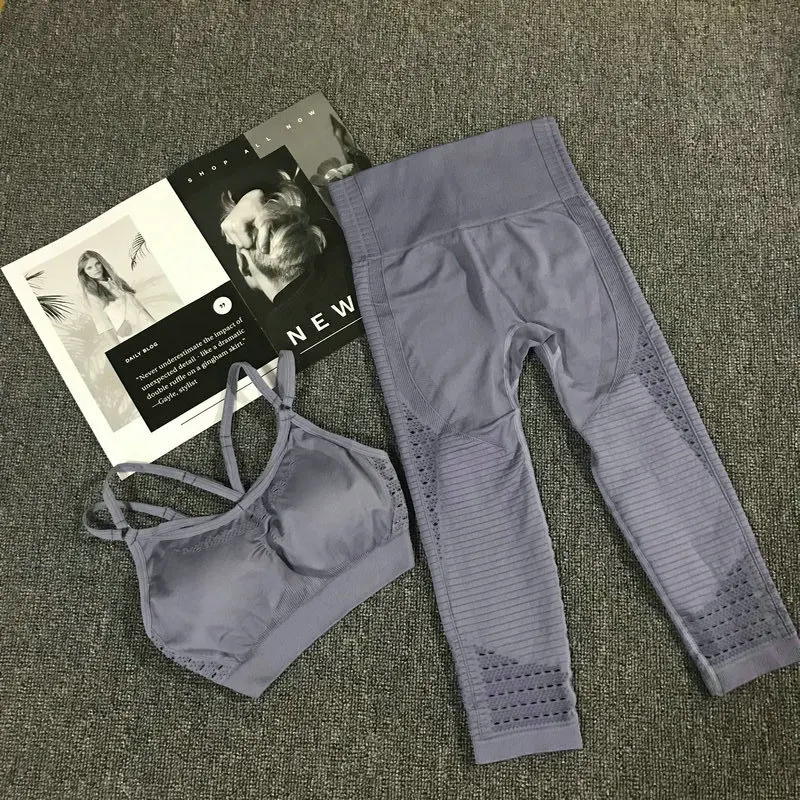 2PCS Yoga Set Strappy Bra+High Waist Energy Seamless Capris Women Tracksuit Gym Fitness Clothing Yoga Leggings Pants Sportswear 2PCS Yoga Set Strappy Bra+High Waist Energy Seamless Capris Women Tracksuit Gym Fitness Clothing Yoga Leggings Pants Sportswear