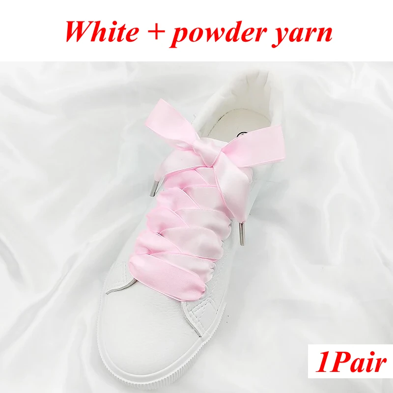 White powder 1 пара 2 см Ширина 80/100/120 см двусторонний снег пряжи атласные шелковые ленты, шнурки обувь с кружевами кружевные модные кроссовки шнурки - Цвет: White powder