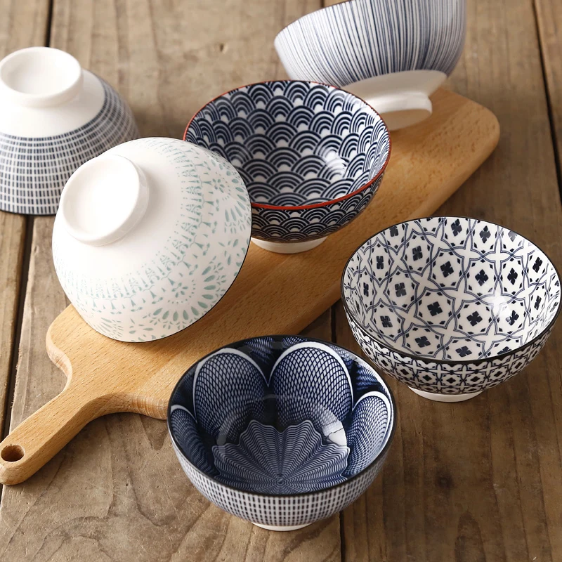 Японский стиль, 4,5 дюймов, керамическая фарфоровая Высокая миска для риса, ручная роспись, чаша, посуда, суп, десерт, маленькие миски, контейнер