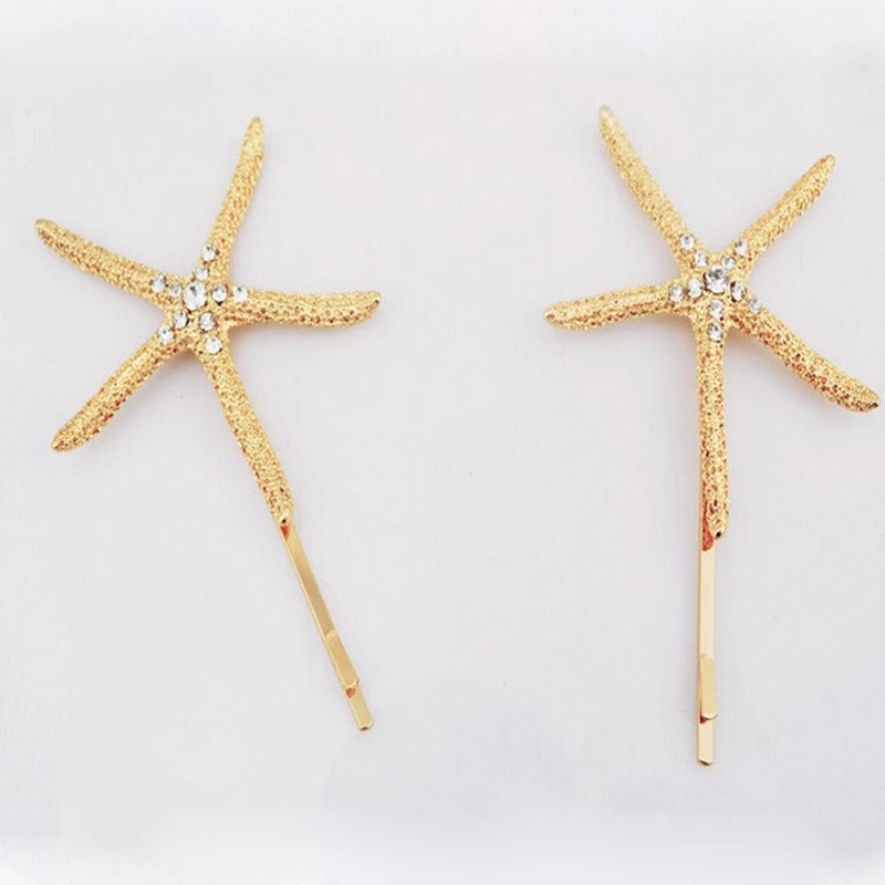 

New Hair Accessories Women Girls Beach Hair Accessory Rhinestone Starfish Sea Star Hair Clip Hairpin Jewelry Lots 12 Pcs