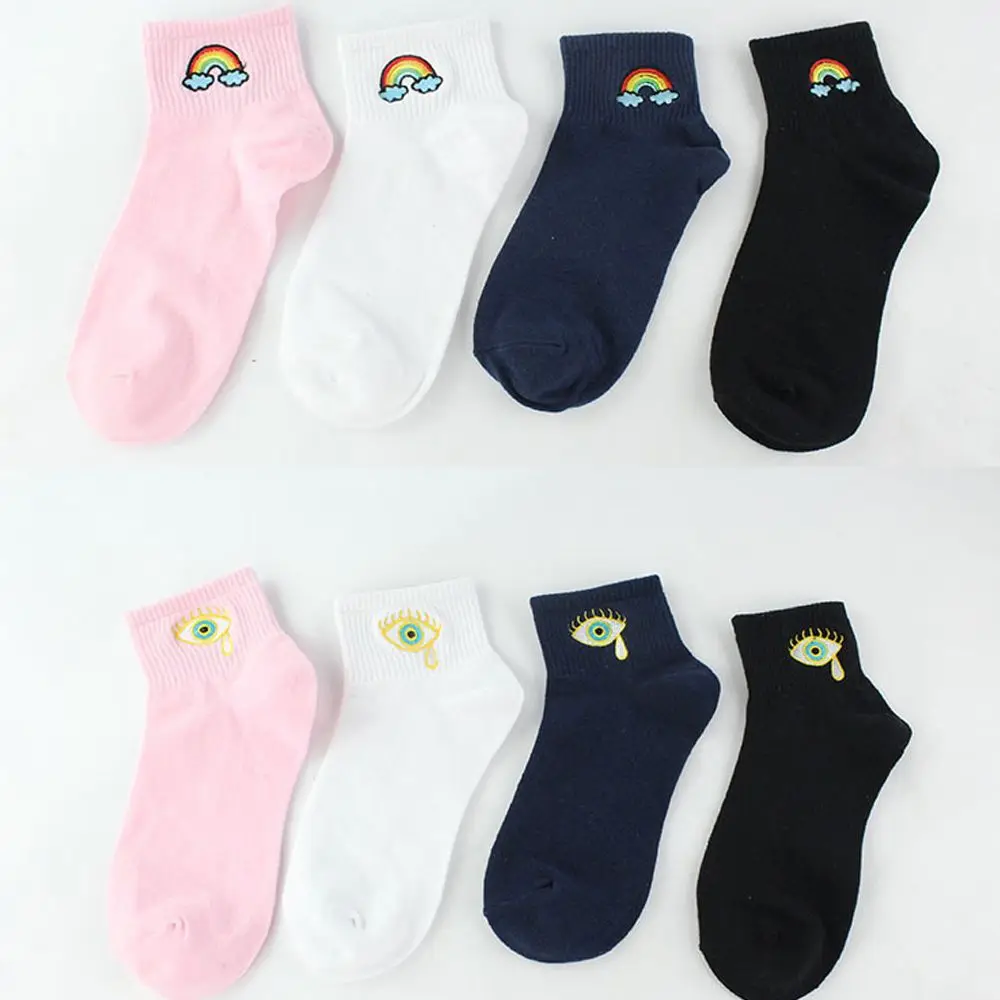 Женские милые хлопковые носки с вышивкой радужных глаз с забавным принтом короткие носки до щиколотки корейские модные женские милые