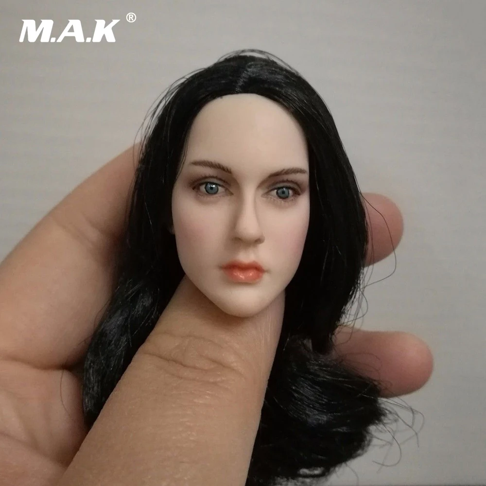 16 Scale Woman Head Carving Female Black Long Hair Pale Head Sculpt 