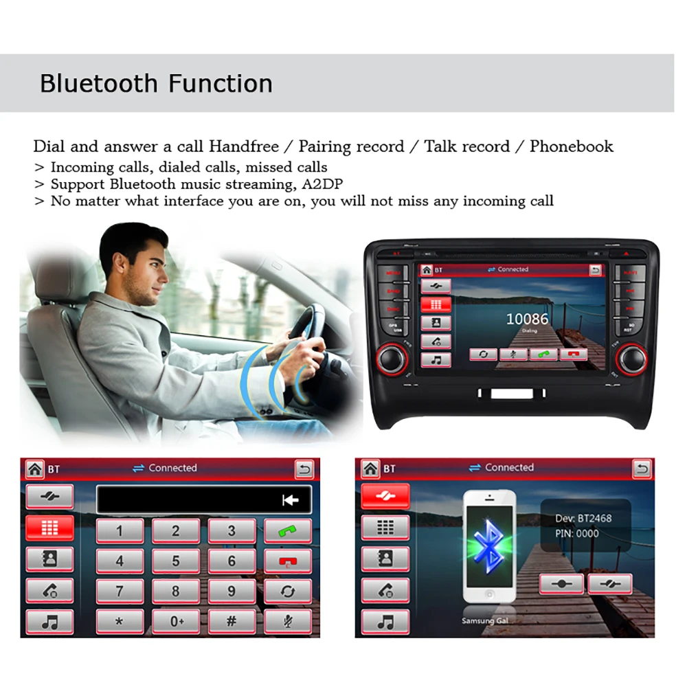 Best A-Sure 2 Din Car Auto Radio DVD Player GPS Stereo Navigation For Audi TT MK2 2006-2009 3G Bluetooth SWC RDS DAB+ VMCD Multimedia 3