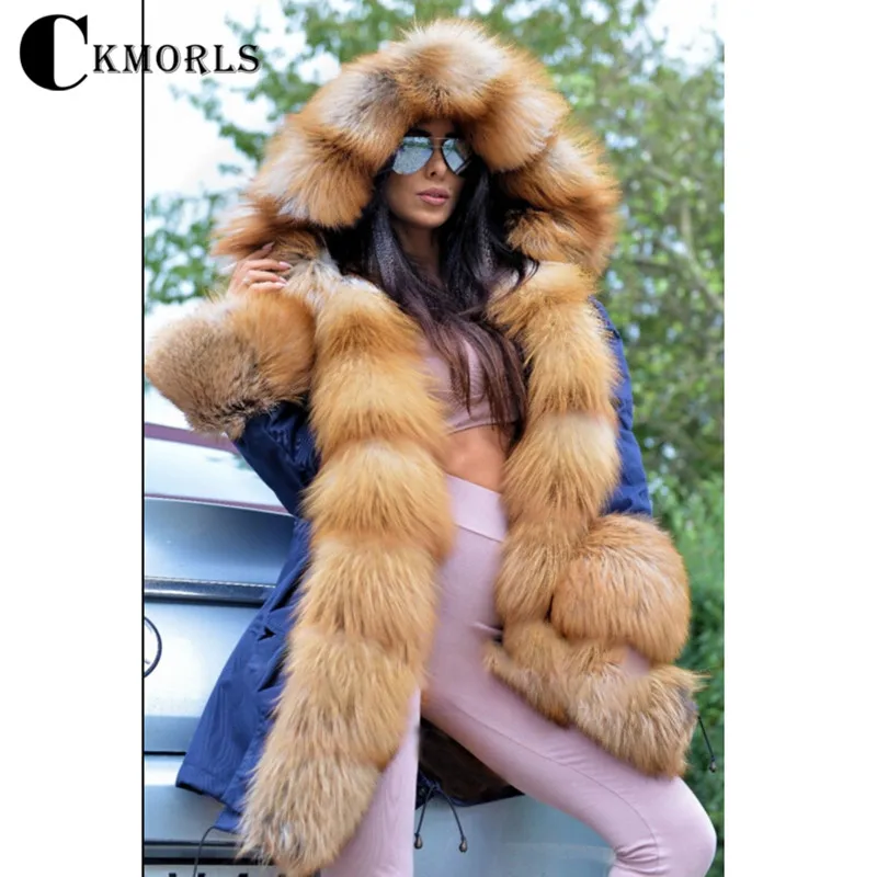 Beste CKMORLS 2018 Nieuwe Collectie Real Fox Fur Parka Jassen Vrouwen Jas Winter Warme Lange Jas Fashion Real Natural Fox Bont kraag Parka