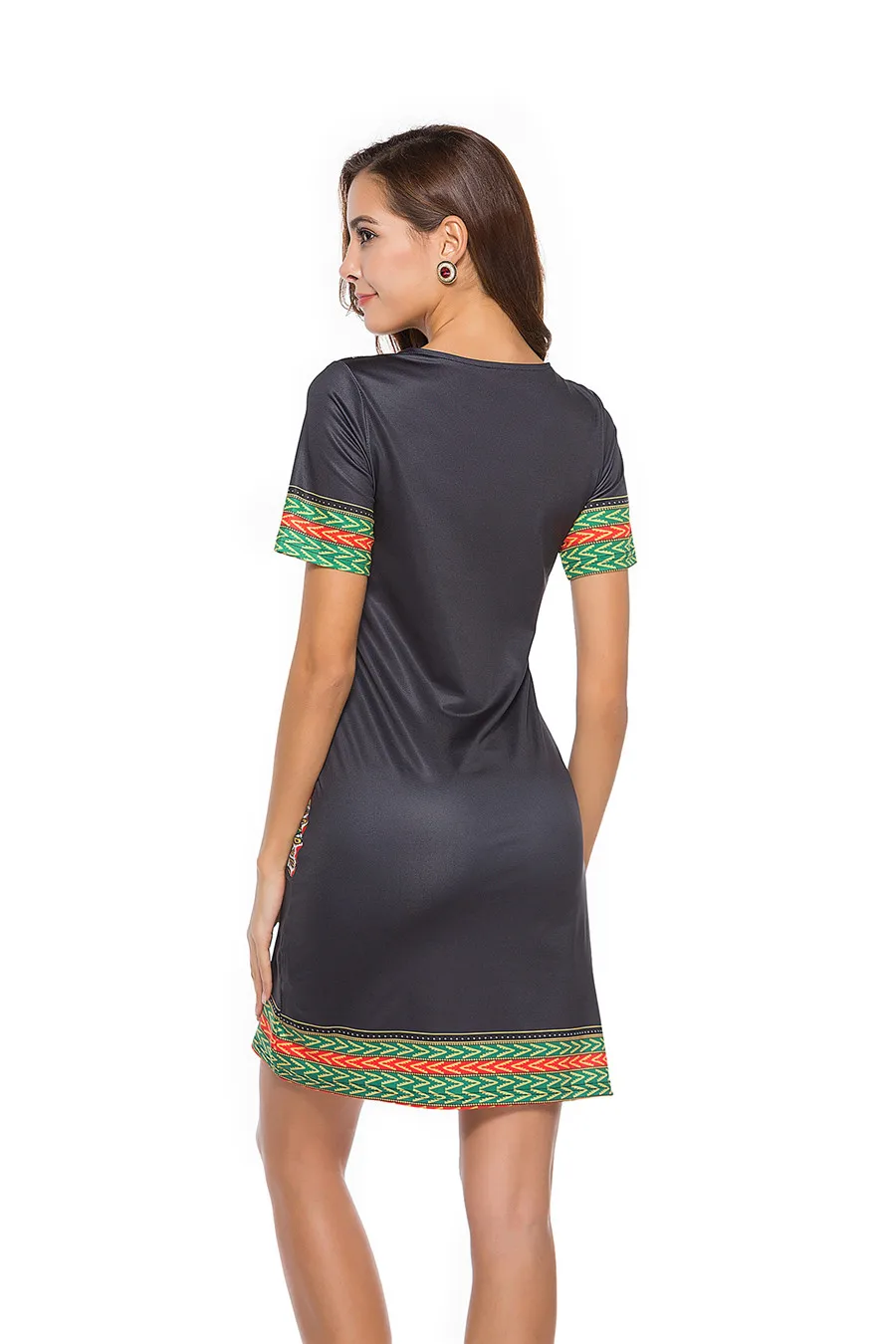 Gladiolus 2019 Summer Dress Women Short Sleeve V Neck Pocket Bodycon Sexy Ethnic Print Women Dress Plus Size 3XL Ladies Dresses (38)