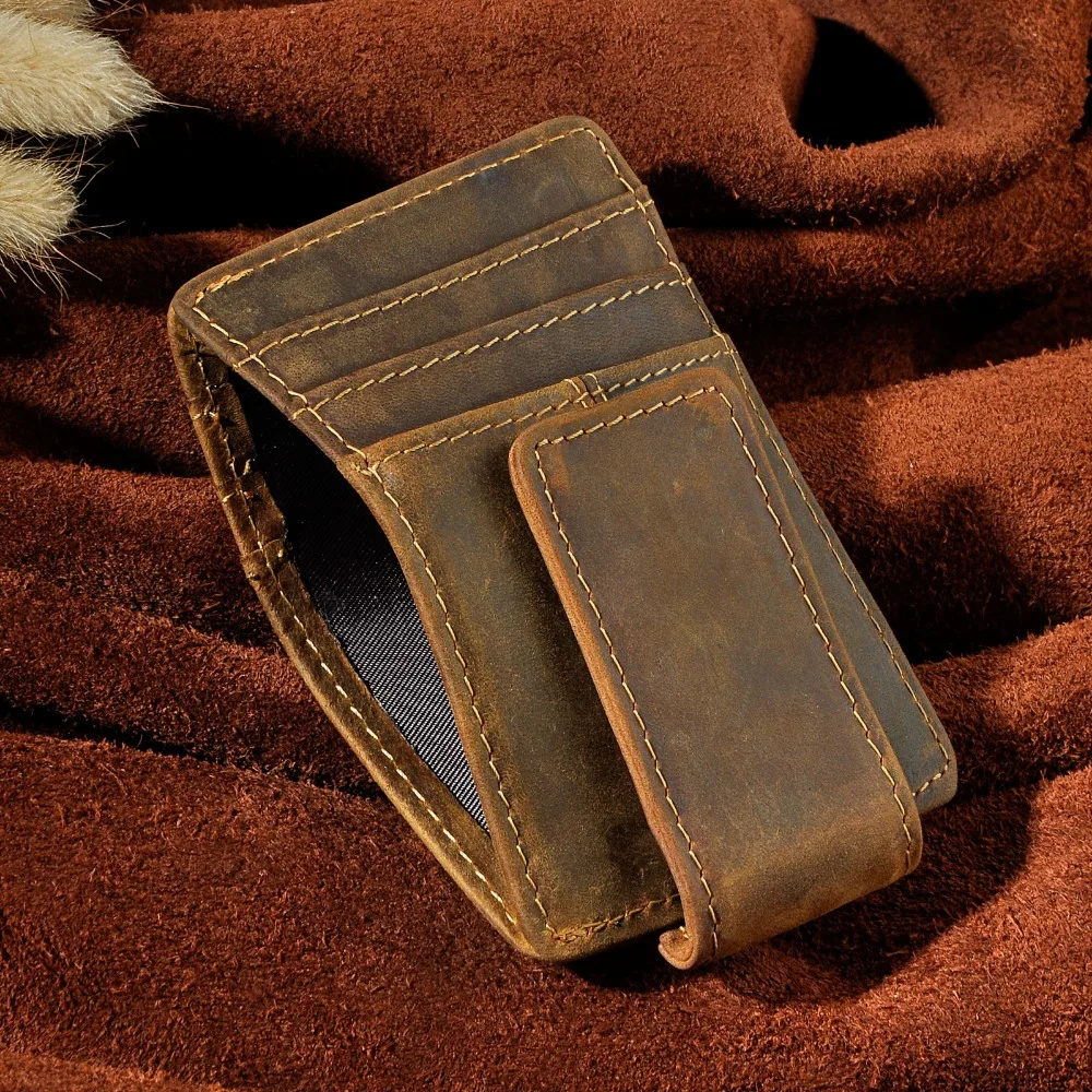 Male Quality Leather Travel Slim Rfid Wallet Front Pocket Magnetic Money Clip Mini Business Id Credit Card Case Holder Men 1017 synthetic leather wallet credit card holder id card holder metal money clip