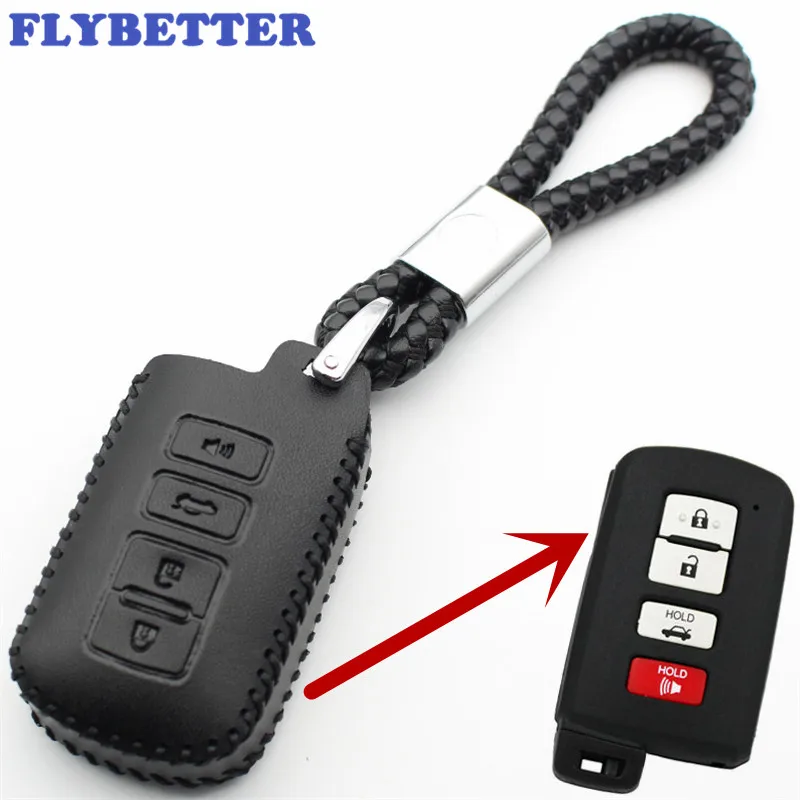 

FLYBETTER Genuine Leather 4Button Keyless Entry Smart Key Case Cover For Toyota Prado/Camry/Corolla/Avalon/Rav4 L112