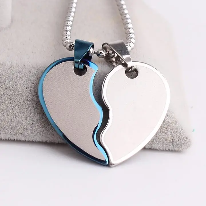 

free shipping blue black Lovers wave hearts 316L Stainless Steel pendant necklaces for men women wholesale