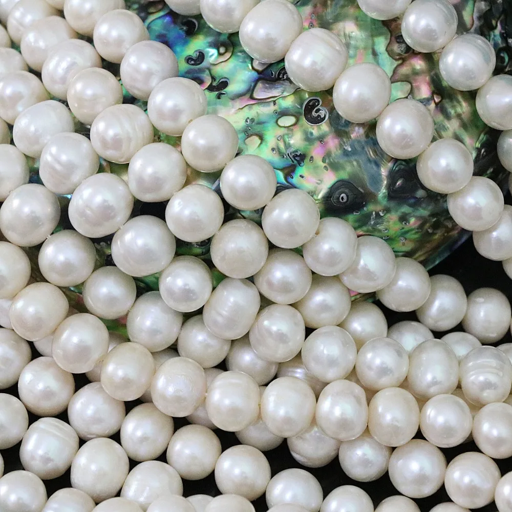High grade white natural freshwater cultured round pearl 9-10mm charms diy women jewelry making loose beads 15inch B1395