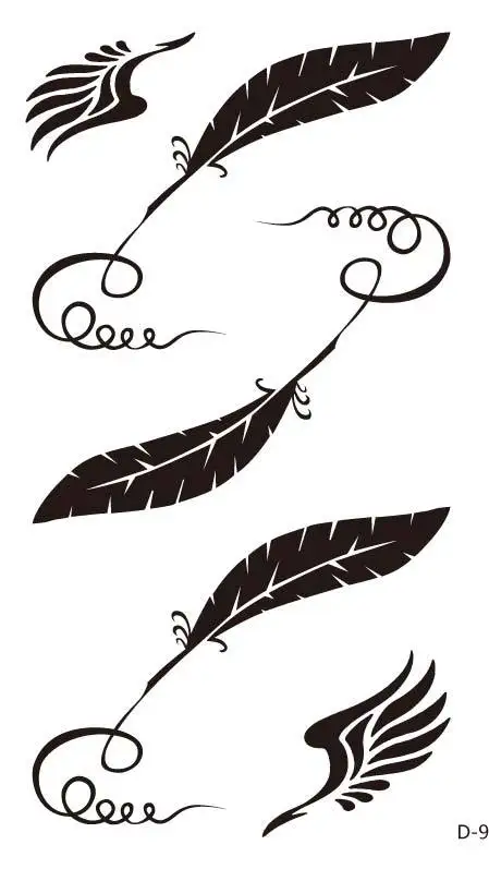 Noir Plume Classique Temporaire Tatouage Autocollants