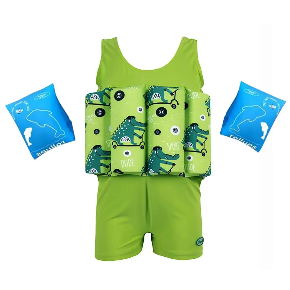  Children Cartoon Cute Swimsuit Boys Buoyancy Swimwear Baby Girls Detachable Bathing Suit With Infla