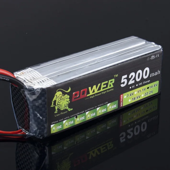 1pcs Lion Power Lipo font b Battery b font 4S 14 8v 5200mah 30c T Plug