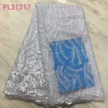 

2019 High Quality African Lace Fabric Peach French Net Embroidery Tulle Lace Fabric For Nigerian Wedding Party Dress