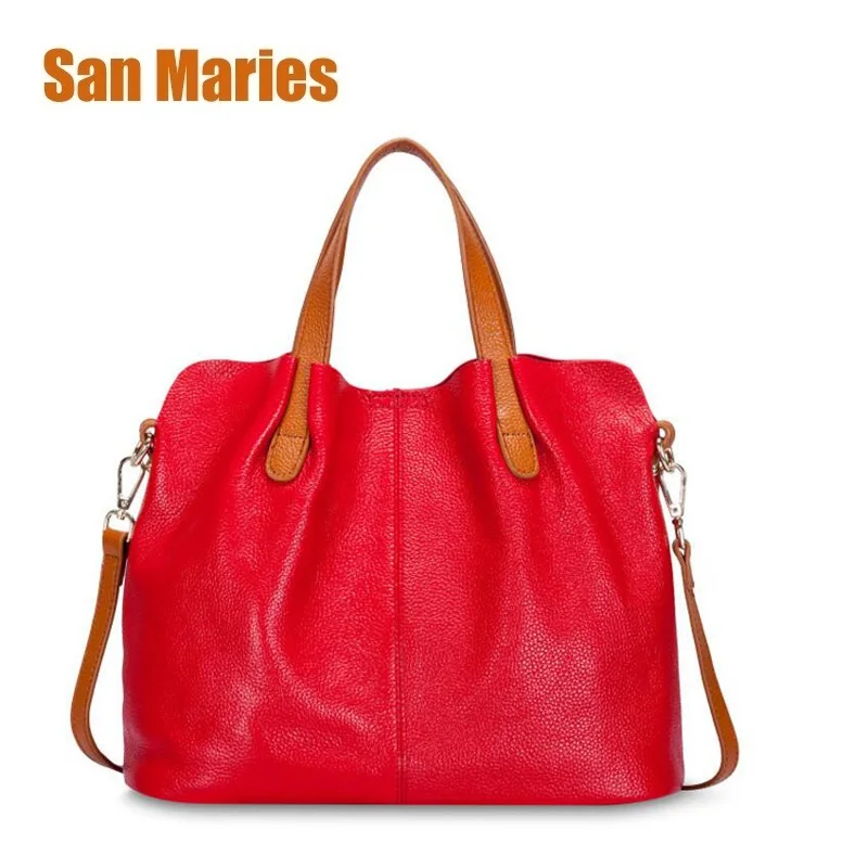 

San Maries Women Versatile Handbags Soft Cow Leather Bags Zipper Messenger Bag Vintage Shoulder Crossbody Bags Ladies 2set Totes
