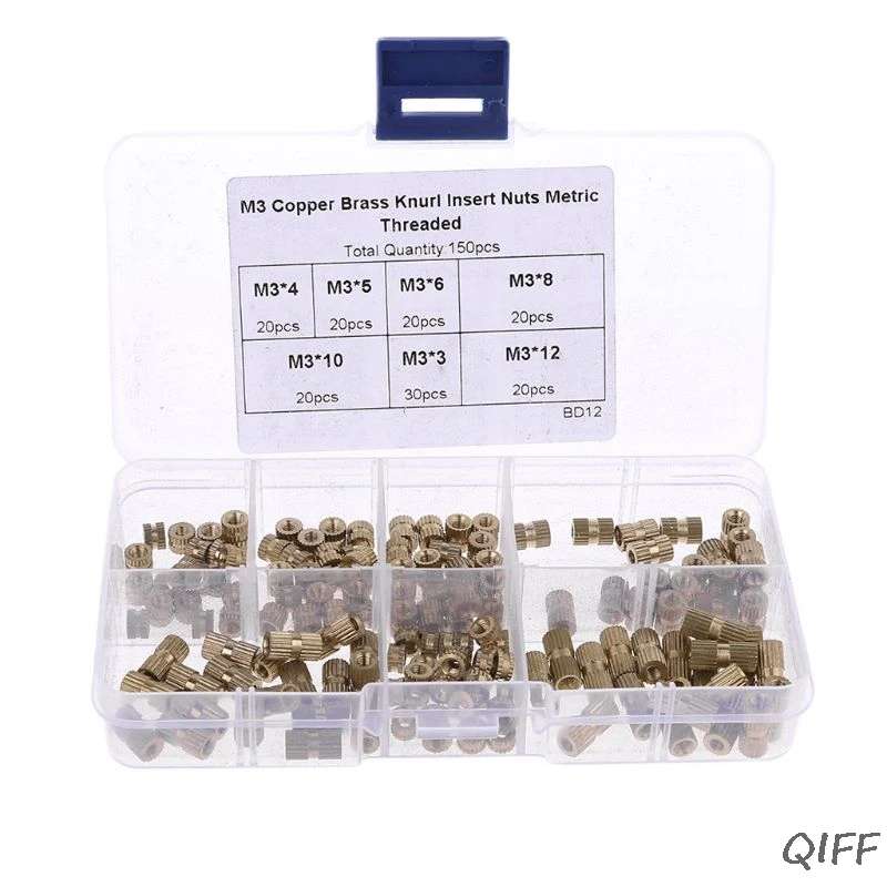 

150pcs M3 Brass Insert Nuts Threaded Assortment Set Kit with Box