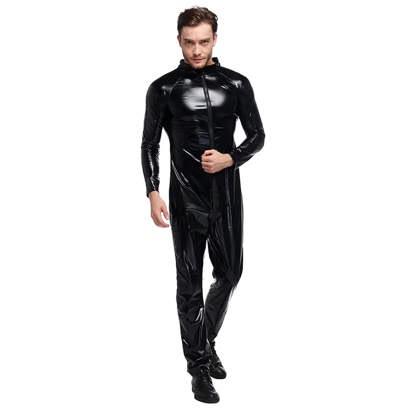 Men's Halloween Cosplay Costumes Sexy Patent Leather Biker Jacket Tight