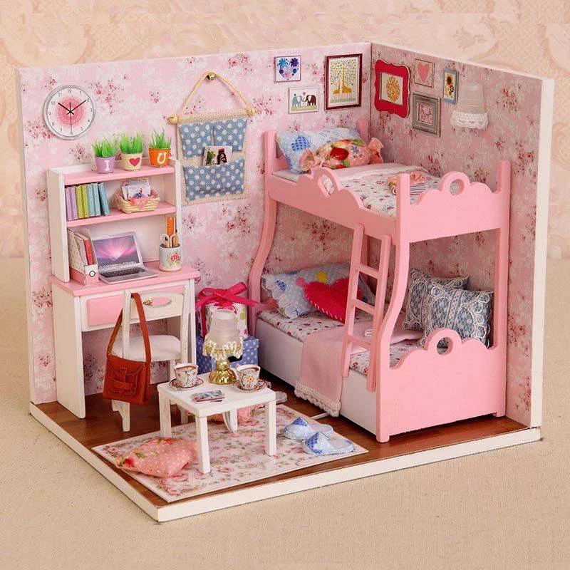 الفتيات Diy 3D بيت دمية خشبية اثاث مجموعات المنمنمات تجميع دمية خشبية لغز لعب للأطفال الهدايا