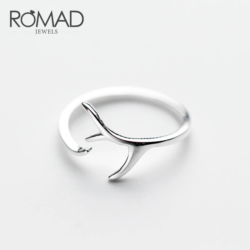 

ROMAD 100% 925 Sterling Silver Ring Simple Antlers Cocktail Ring For Girls Xmas Elk Antler Finger Ring Fashion Jewelry R4