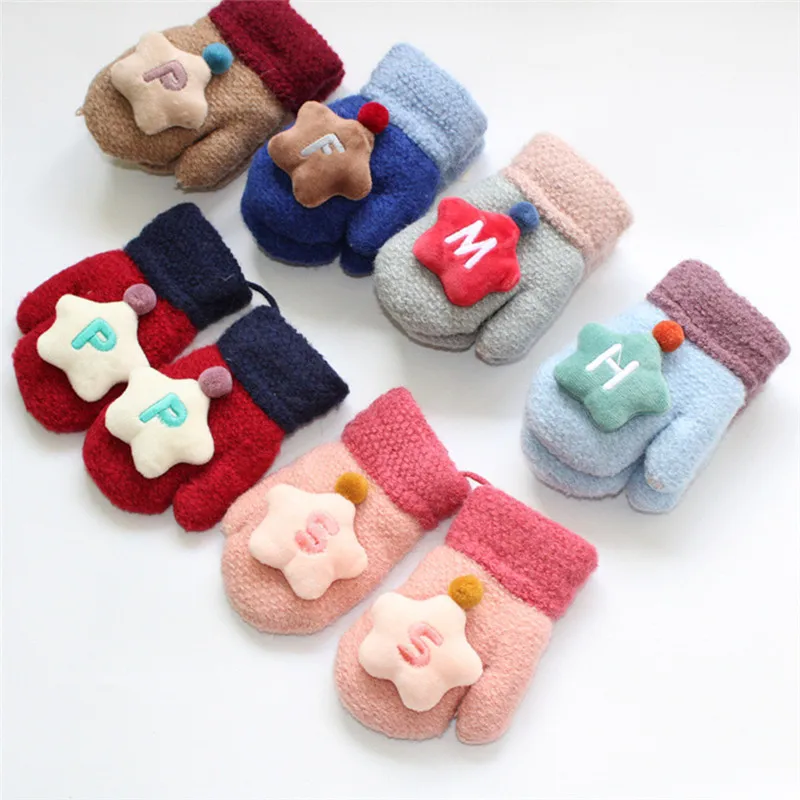 

Toddler Baby Winter Gloves Cute Thicken Stitching Hot Sale Girls Boys Winter Warm Straps Gloves Baby Accessories