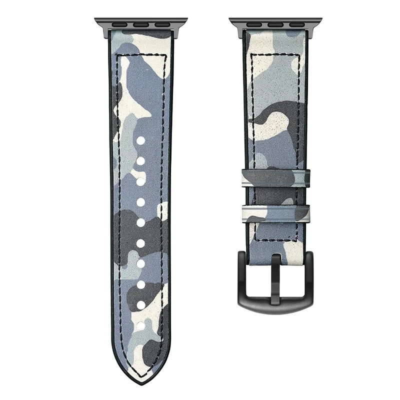 Camouflage blu Камуфляжный кожаный браслет ремешок для наручных часов Apple Watch, версии 4 44/40 мм для мужчин/женские часы, аксессуары для наручных часов iwatch серии, версия 1, 2, 3, ремешок 38/42 мм - Цвет ремешка: Camouflage blu