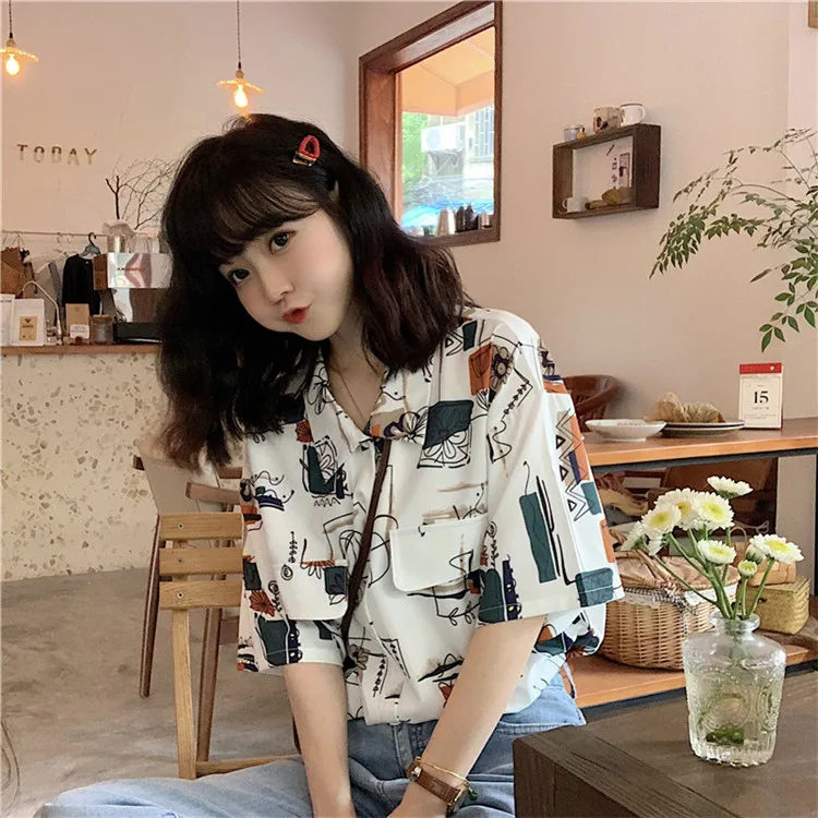 Women Shirt New Summer Loose Casual Blouse Female Short Sleeve Shirt Flower Print Women Tops XZ426