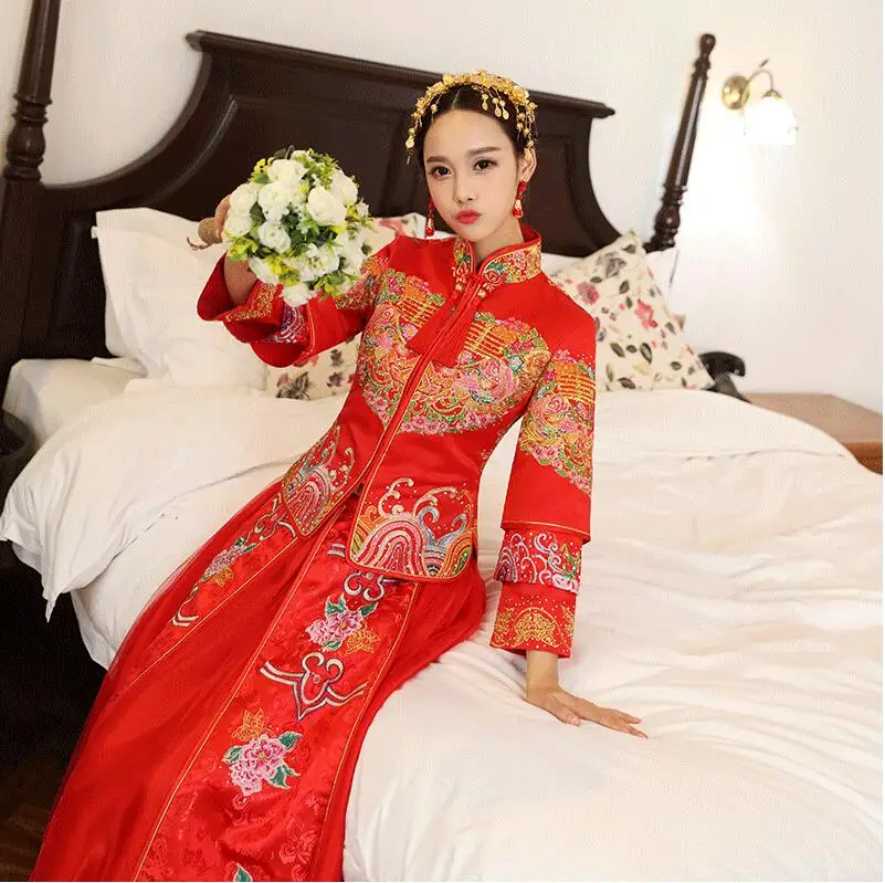 Ретро Китай Свадьба Qipao платье Шанхай история Китайская традиционная Костюмы топ + юбка Cheongsam свадьбы Для женщин цветы дамы