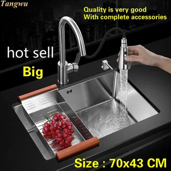Buy Free Shipping Luxury Kitchen Manual Sink Single Trough Wash The Dishes Durable 304 Stainless Steel Hot Sell 70x43 CM