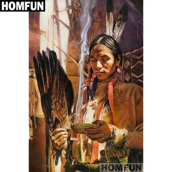 

HOMFUN Full Square/Round Drill 5D DIY Diamond Painting "Indians & feather" Embroidery Cross Stitch 5D Home Decor Gift A01447