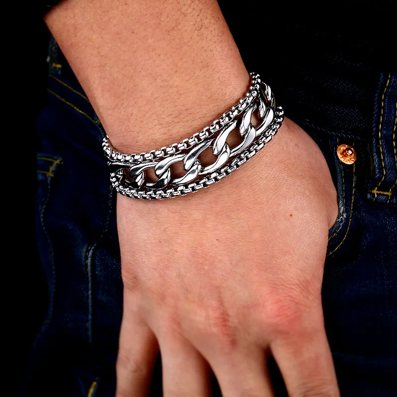 BEIER Link and Pearl chain Bracelet Stainless Steel Bracelet & Bangle Male Accessory Hip Hop simple Jewelry for man gift HSS007