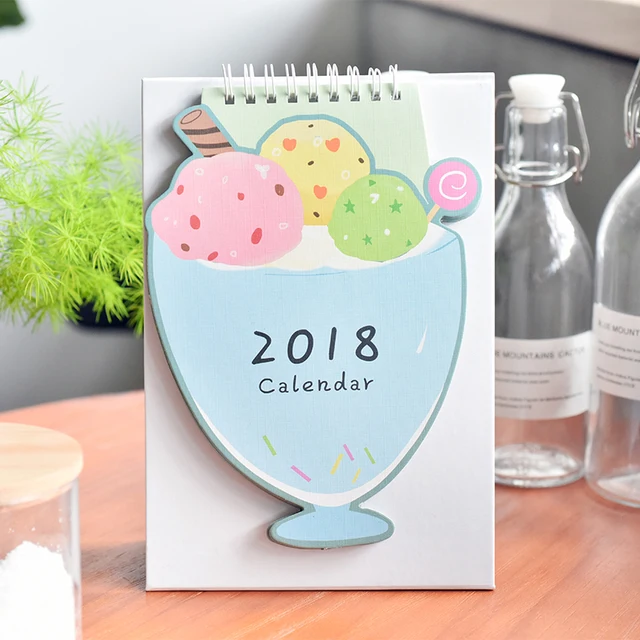 Милый мультфильм моделирование 2017 2018 Настольный календарь мороженое бумаги календарь планировщик Kawaii