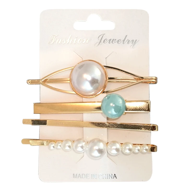 4Pcs/Set Metal Minimalist Pearl Hairclip Barrette Hair Clips Geometric Irregular Hairpin Hairgrip for Women Girls Hair Tools