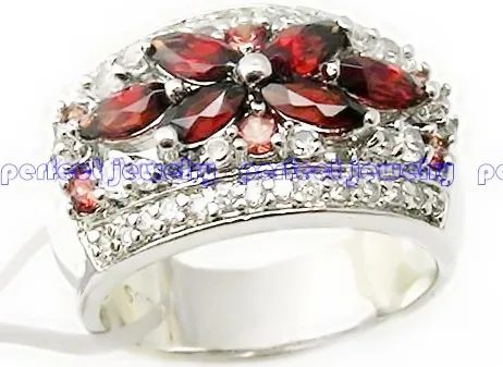 Настоящее натуральное Гранатовое цветочное кольцо,, серебро 925 пробы 0.6CT* 6 шт, 0.13ct* 6 шт драгоценных камней для мужчин или женщин C952202