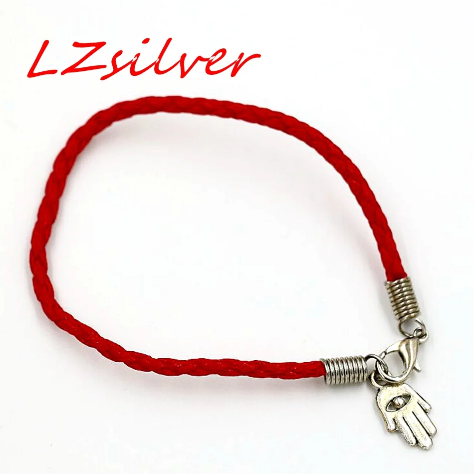 

Hot sell ! 5 pcs Hamsa Hand Evil Eye Charms Red Leatheroid Braided String Bracelets ab731