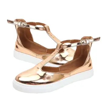 

Casual Cutout Buckle Flats Round Toe Loafers T-Strap Women Sneakers Slip-on Shoes