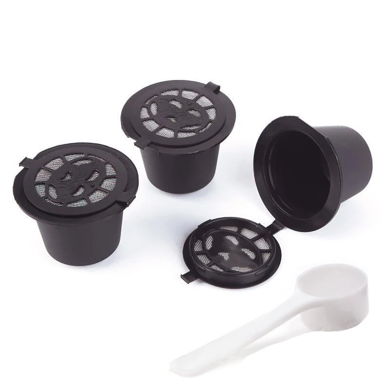 

5pcs Plastic Reusable Micro Mesh Coffee Filter Capsules Espresso Brewer Filters Baskets Capsules With Spoon Coffee Shop Tools