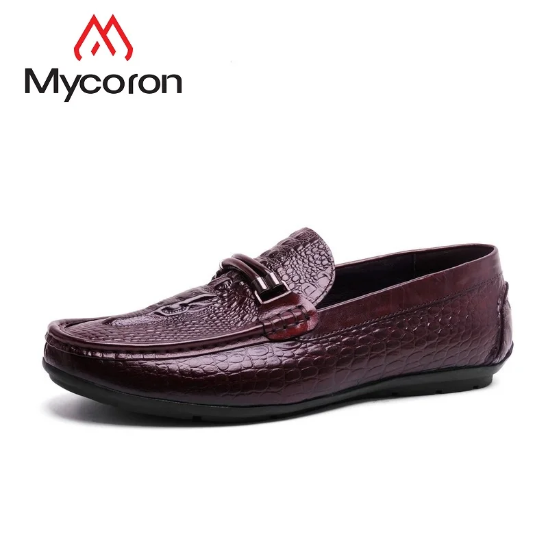 

MYCORON Minimalist Design Crocodile Style Leather Men Shoes Leisure Boots Comfort Slip-On Ultralight Black Sapato Masculino