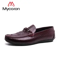 MYCORON минималистский дизайн крокодиловая кожа мужская обувь для отдыха удобные слипоны Сверхлегкий черный Sapato Masculino