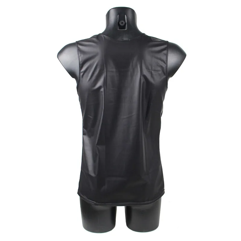 Comeondear Faux Leather Tank Top Men Bodybuilding Gothic Shirt Man