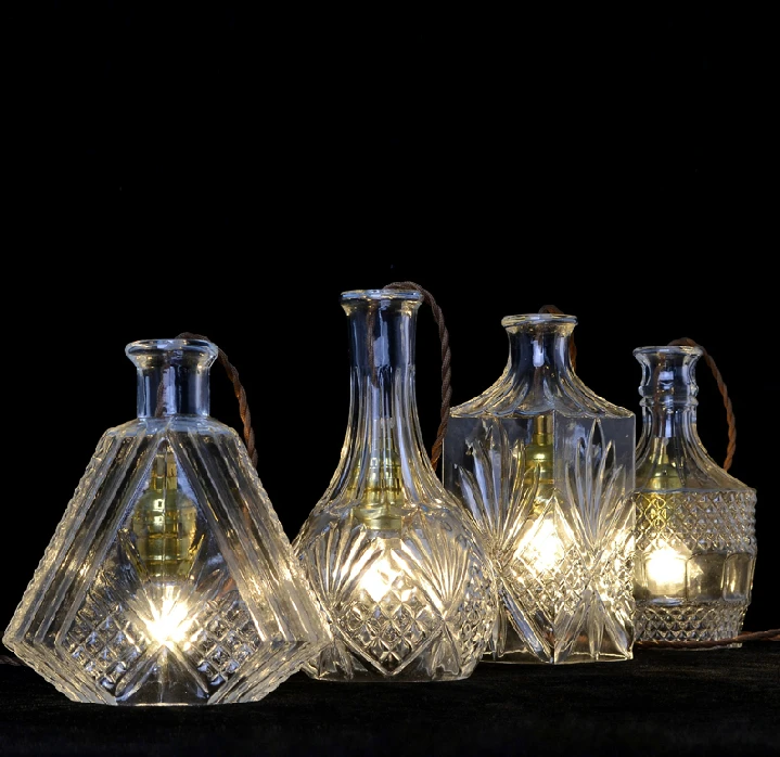 Европейский Креативный дизайн современный богато резные стеклянная бутылка вырезать света Открытый Подвесные Светильники бар E27 Провода висит